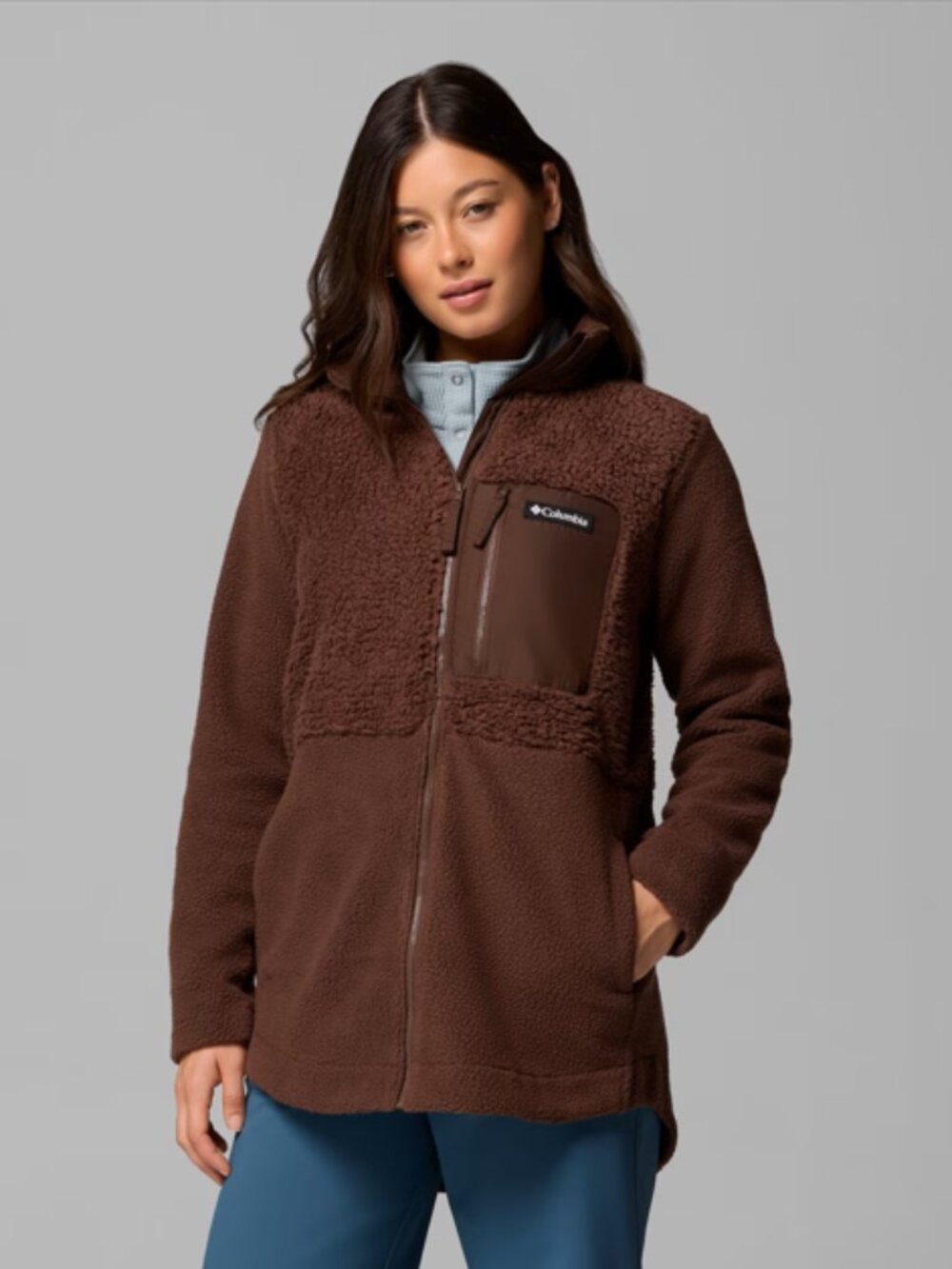 Columbia Lodge Sherpa Full Zip Fleece Jacket Women's Size XL Chocolate Brown